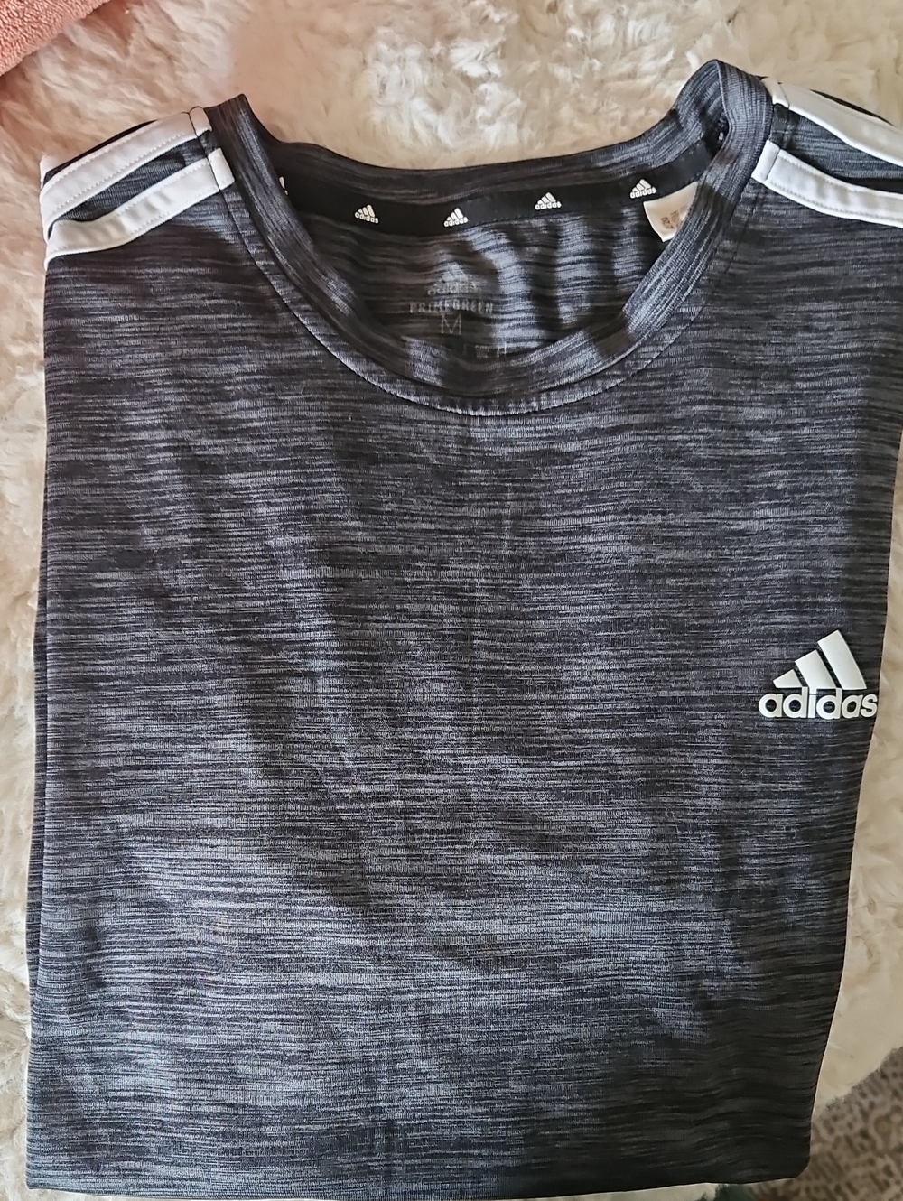 adidas Men’s Heathered Charcoal Gray Short-Sleeve Tee with White Stripes